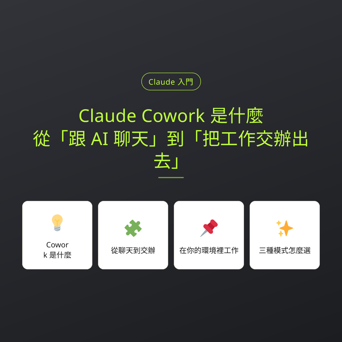 Claude Cowork 是什麼？從「跟 AI 聊天」到「把工作交辦出去」：文章重點卡