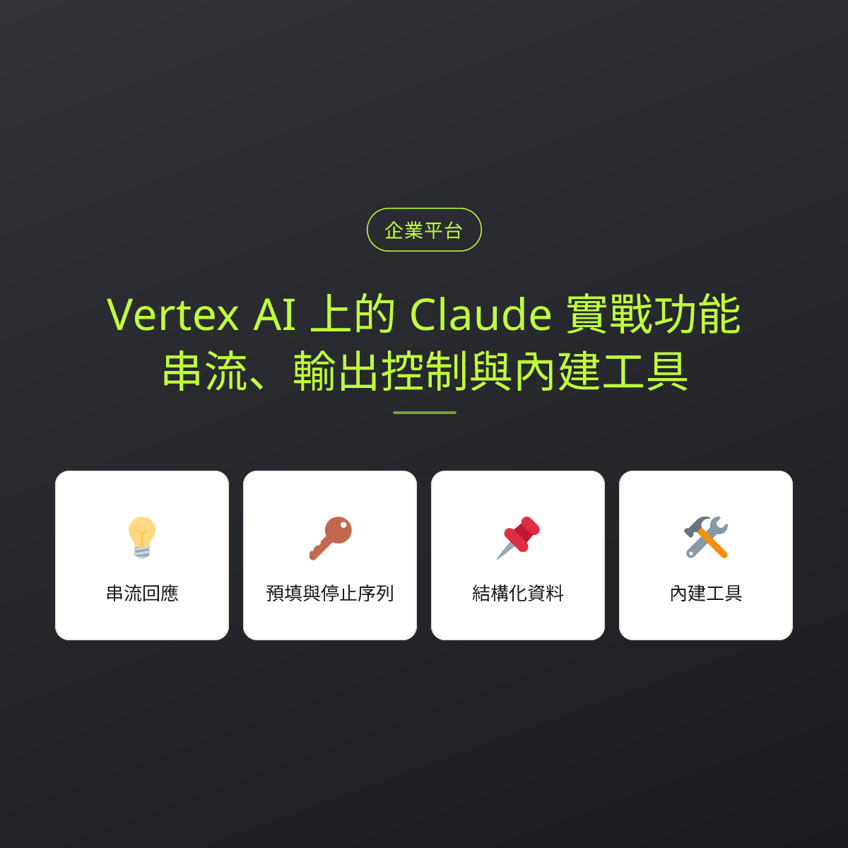 Vertex AI 上的 Claude 實戰功能：串流、輸出控制與內建工具：文章重點卡