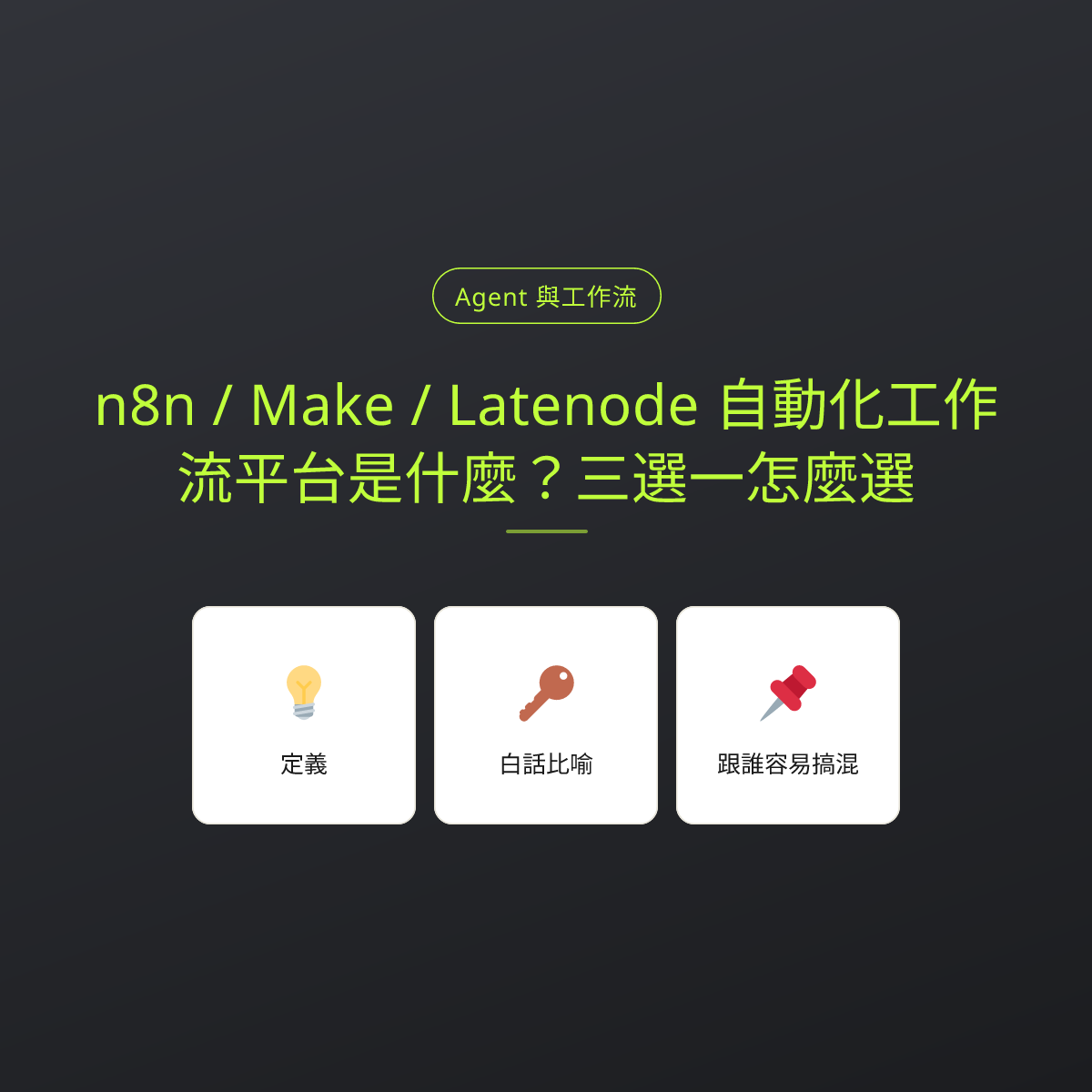 n8n / Make / Latenode 自動化工作流平台是什麼？三選一怎麼選：文章重點卡