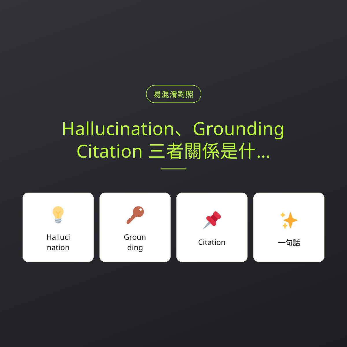 Hallucination、Grounding、Citation 三者關係是什麼？問題、解法、證據三層：文章重點卡