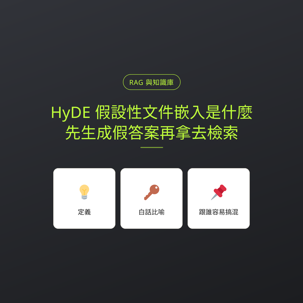 HyDE 假設性文件嵌入是什麼？先生成假答案再拿去檢索：文章重點卡