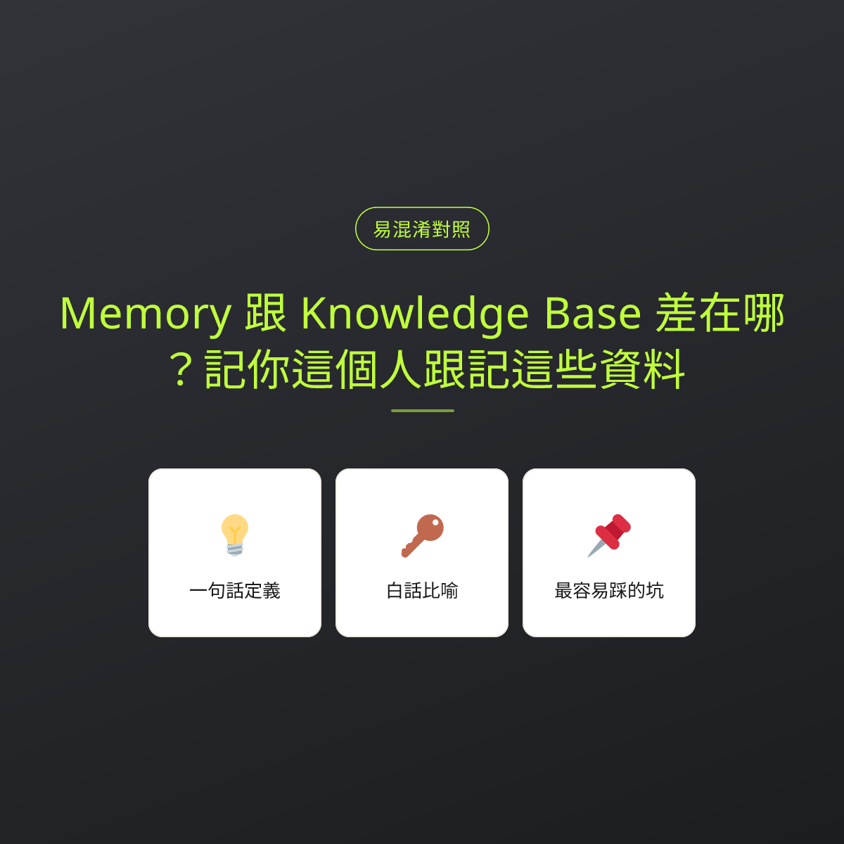 Memory 跟 Knowledge Base 差在哪？記你這個人跟記這些資料：文章重點卡