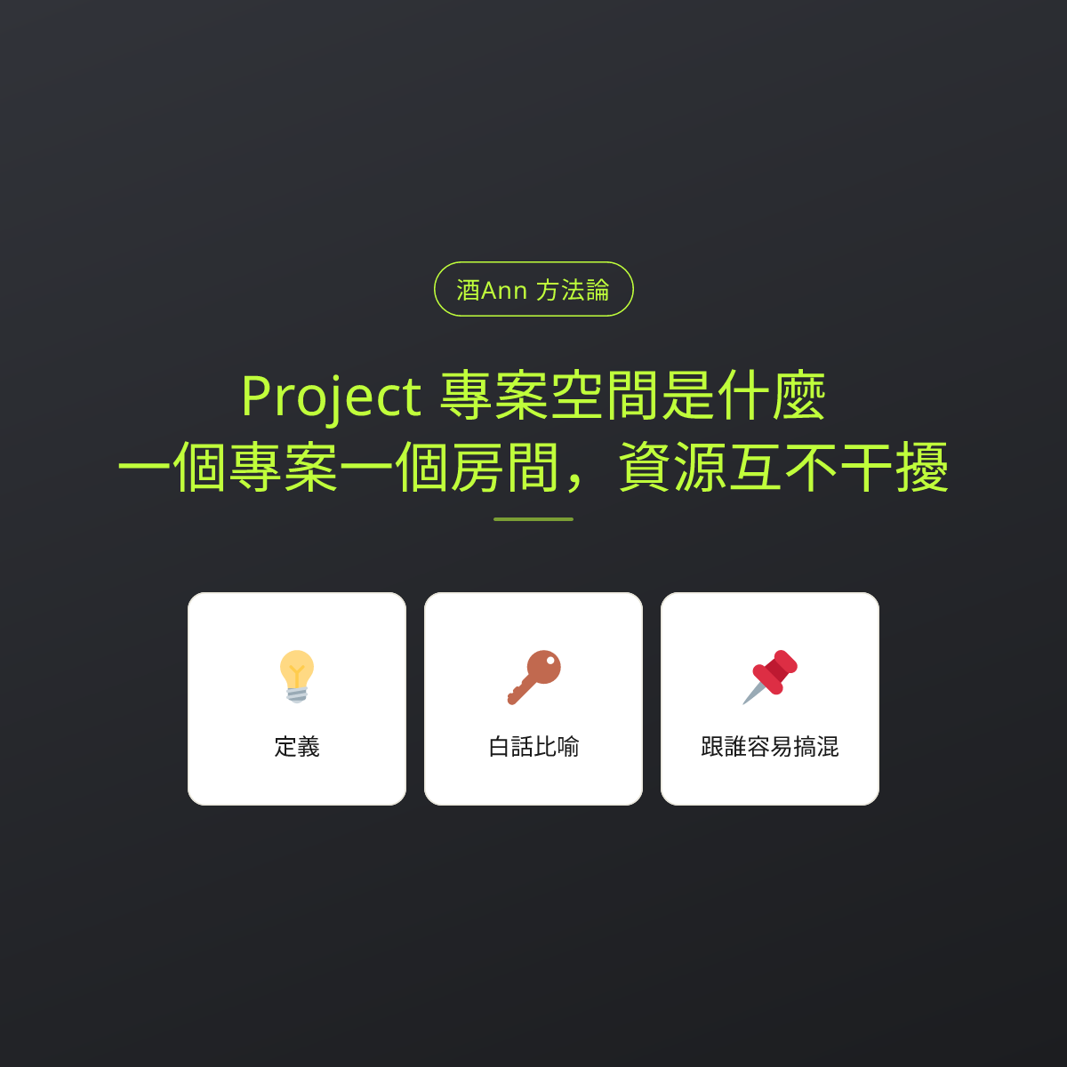 Project 專案空間是什麼？一個專案一個房間，資源互不干擾：文章重點卡