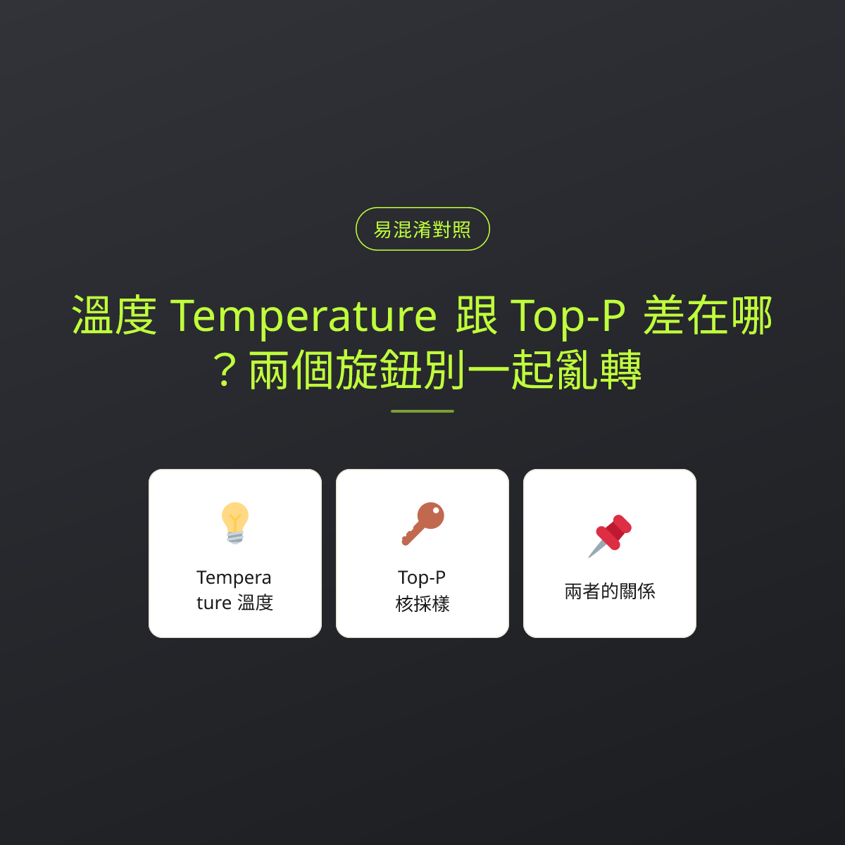溫度 Temperature 跟 Top-P 差在哪？兩個旋鈕別一起亂轉：文章重點卡