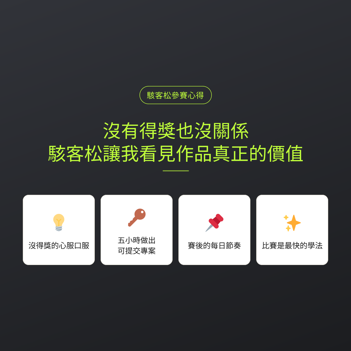沒有得獎也沒關係，駭客松讓我看見作品真正的價值：文章重點卡