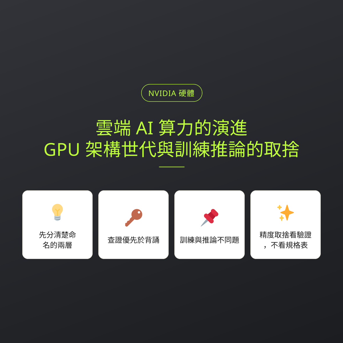 雲端 AI 算力的演進：GPU 架構世代與訓練推論的取捨：文章重點卡