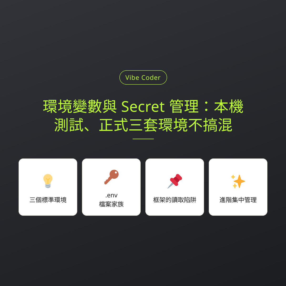 環境變數與 Secret 管理：本機、測試、正式三套環境不搞混